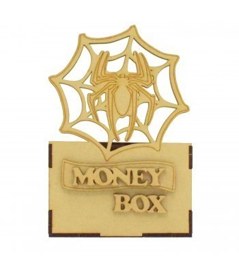 Laser Cut Small Money Box - Spider and Web Design